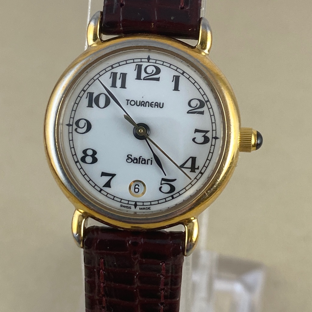 Vintage Tourneau Watch Swiss Made With Gold Plated Bezel Stainless Steel Case